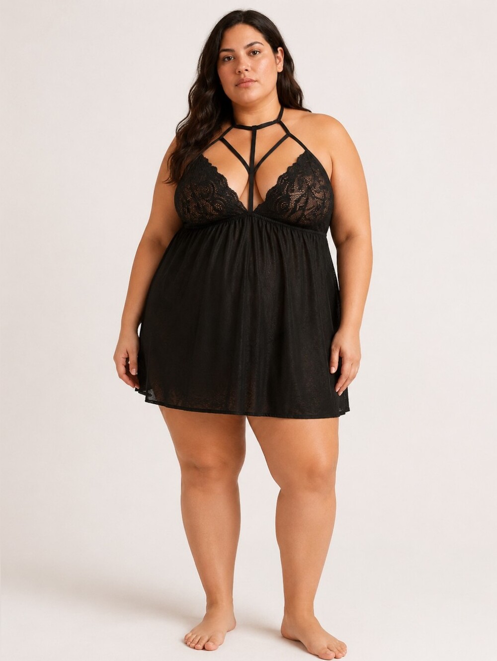 Samantha's Strappy Halter Neck Mesh & Lace Babydoll Chemise Women's XL NWT